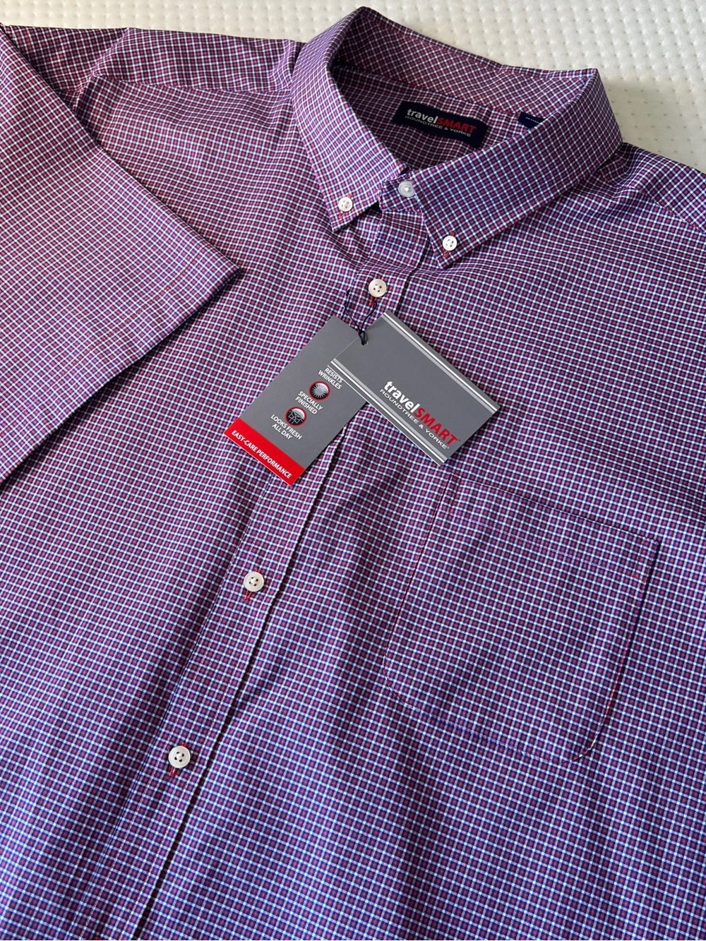 Travel Smart Roundtree & Yorke Men's Shirt Sz 3XB Blue/Orange Gingham Check NEW